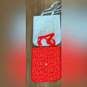 Lululemon set of 2 large size reusable Red and Blue Tote Bags